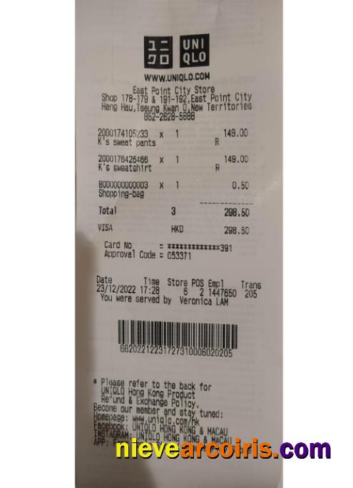 Japan Uniqlo company payment receipt